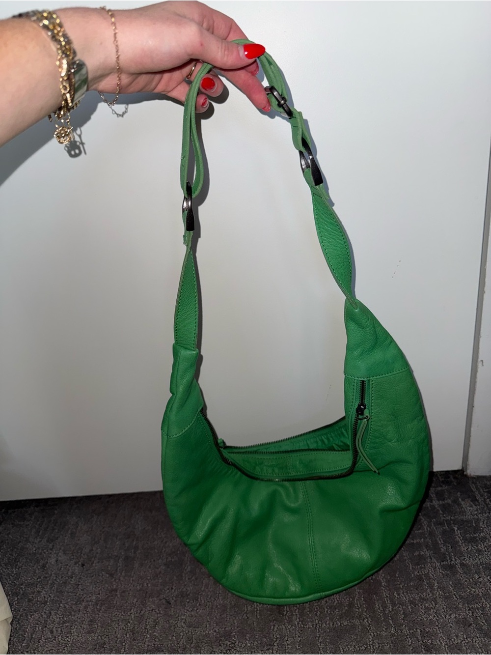 Free People Bright Green Leather Crescent Shoulder Bag